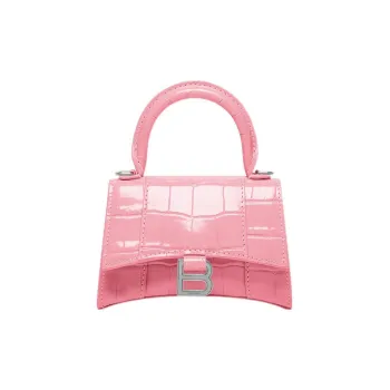 Balenciaga Embossed Cowhide Leather Hourglass Bag One Shoulder Handbag Crossbody Bag Mini Women's Pink
