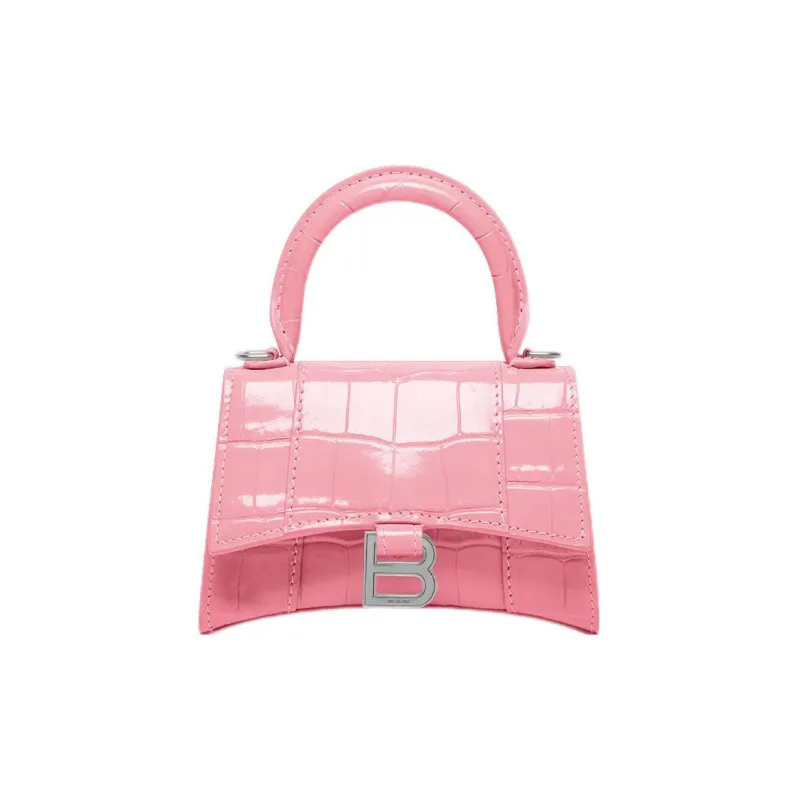 Balenciaga Embossed Cowhide Leather Hourglass Bag One Shoulder Handbag Crossbody Bag Mini Women's Pink-0