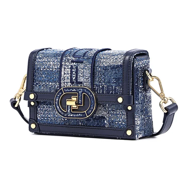 FION Fabric Shoulder Bag, Small Square Bag, Crossbody Bag Trumpets Women's Dark Blue-2