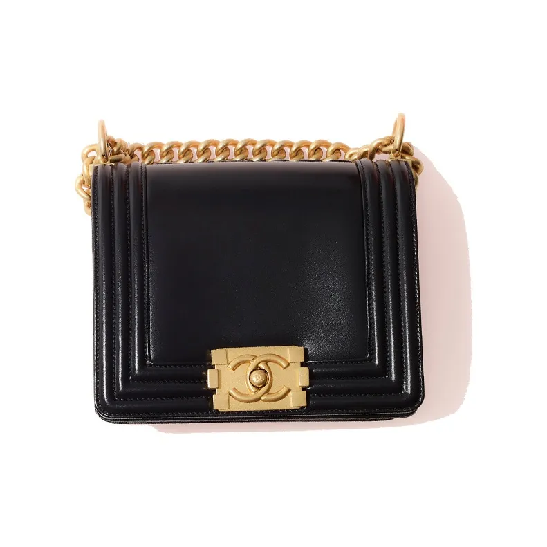 CHANEL 22C Spring Leboy Smooth Finish Calfskin With Gold Metal Shoulder Bag, Crossbody Bag Mini Women's Black-1