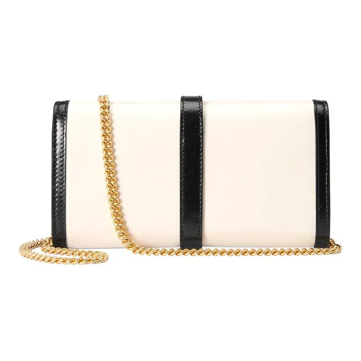 GUCCI Jackie 1961 Leather WOC Chain Bag Shoulder Bag Crossbody Bag Small Size Women's Black White-2