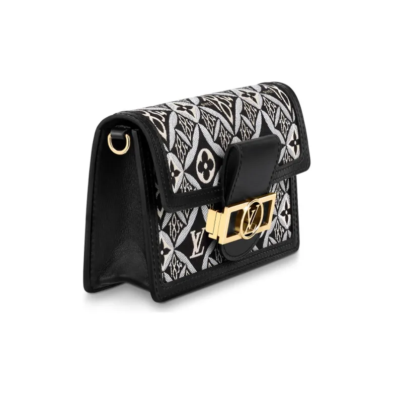 LOUIS VUITTON Dauphine Cow Leather Chain Bag, Crossbody Bag, Shoulder Bag Women's Black White-1