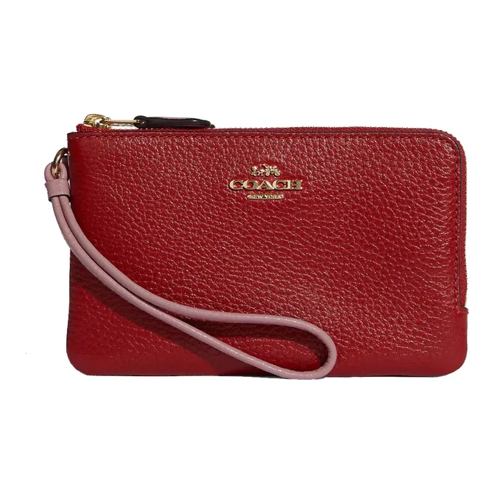 COACH Wristlet Leather Wallet Handheld Wrist Bag Small Size Women's Red & White-0