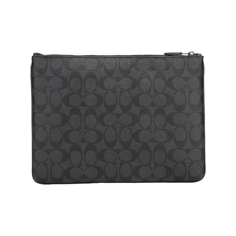 COACH Pouch Cow Leather Document Bag, Laptop Bag, Briefcase, Envelope Bag, Clutch Large Size Men's Black Gray Monogram-1