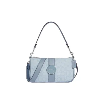 COACH Lonnie Fabric Cow Leather Patchwork Shoulder Bag Portable Crossbody Bag Shoulder Bag Women's Blue