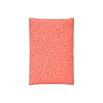 HERMES Calvi Epsom Calfskin Card Holder Women's 8W Rose Azalea Rhododendron Pink