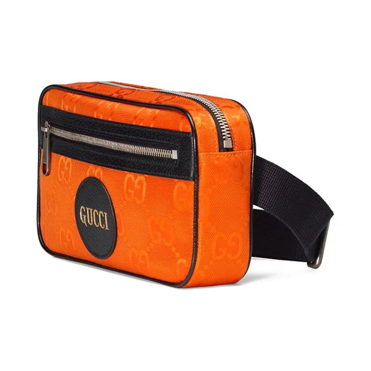 GUCCI Nylon Fabric With Leather Sling Bag Fanny Pack Unisex Orange-1