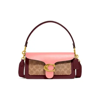 COACH Tabby Canvas With Leather Shoulder Bag Handbag Shoulder Bag Medium Size Women's Cherry Blossom Pink & Brown