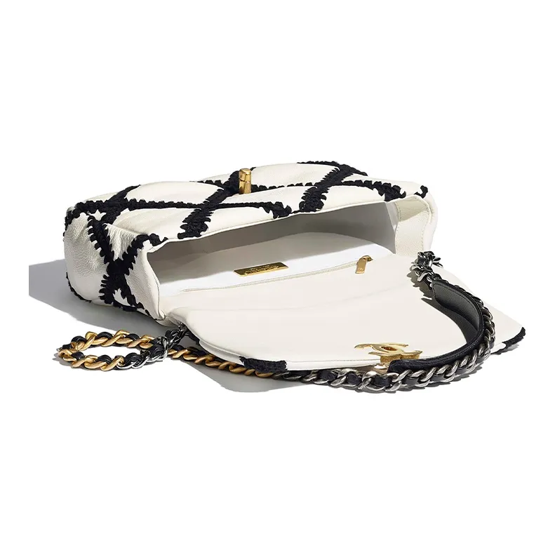 CHANEL 19Bag Calfskin Flap Bag, Shoulder Bag, Crossbody Bag Trumpets Women's Black White-2