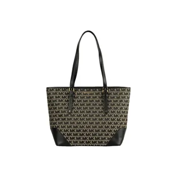 MICHAEL KORS Lillian Canvas With Leather Tote Bag, Shopping Bag, Shoulder Bag Women's Black