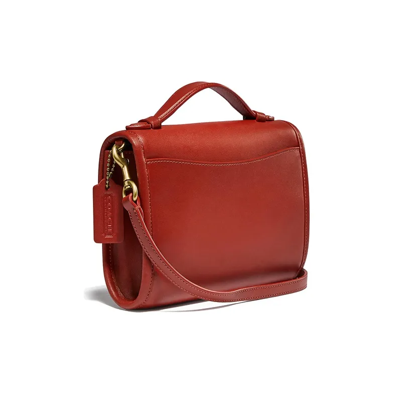 COACH Kip Leather Messenger Bag Handbag Shoulder Bag Crossbody Bag Small Size Women's Red Brown-1