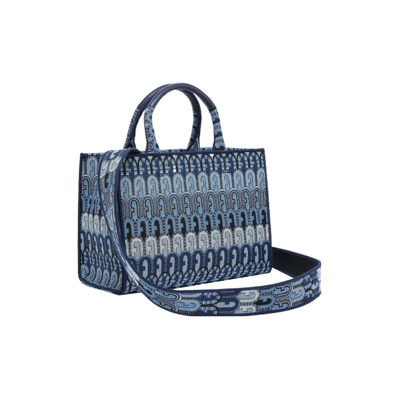Furla Fabric Tote Bag, Shopping Bag, Shoulder Bag Trumpets Women's Denim Blue Shades-2