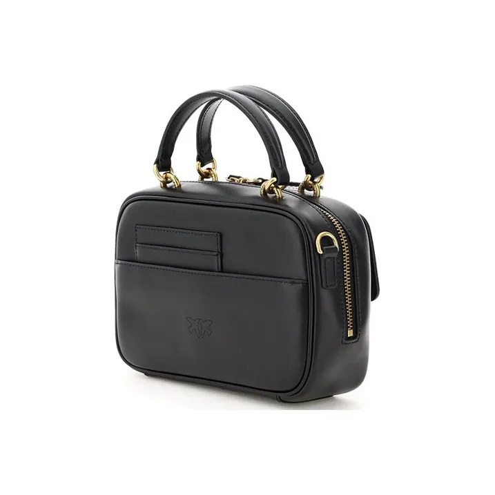 PINKO Cow Leather Swift Bag Camera Bag Shoulder Bag Crossbody Bag Handbag Mini Unisex Pure Black Black/Gold-2