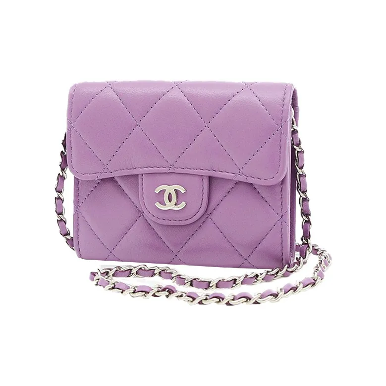 CHANEL Lambskin Wallet Women's Purple-0