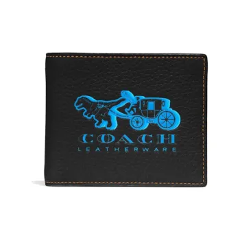 COACH Leather Card Holder, Foldable Wallet Men's Black