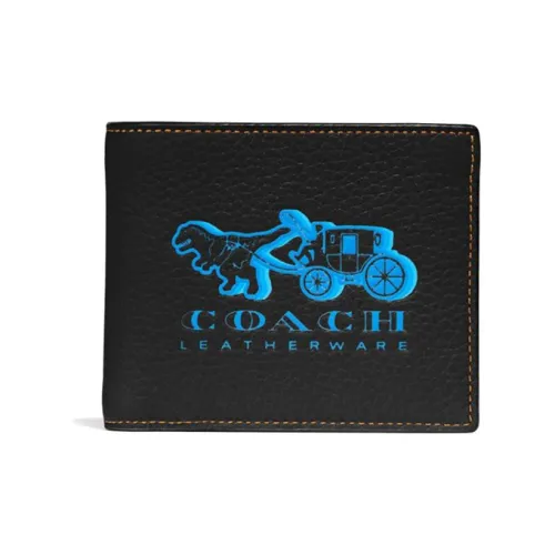 COACH Leather Card Holder, Foldable Wallet Men's Black