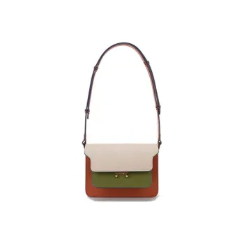 MARNI Cow Leather Portable Crossbody Bag, Shoulder Bag Women's Light Coffee Green Multicolor