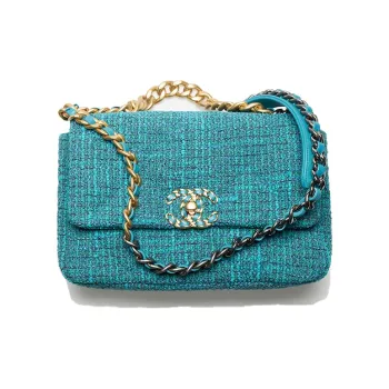 CHANEL Tweed Handbag, Shoulder Bag Women's Turquoise