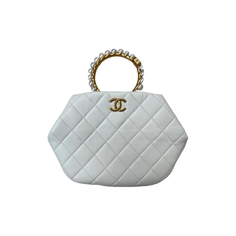 CHANEL Lambskin Evening Bag Handbag Women's White-0