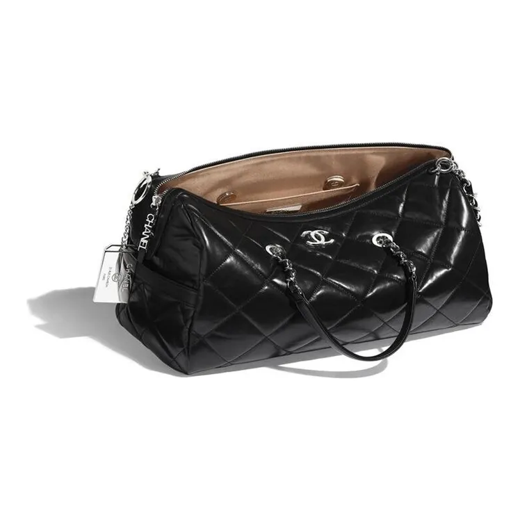 CHANEL Cow Leather Bowling Bag, Shoulder Bag Women's Black-2