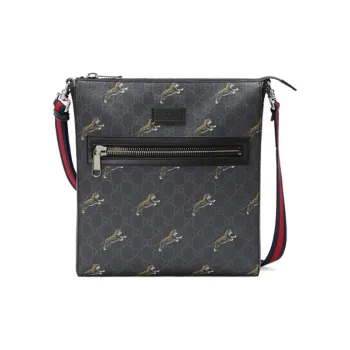 GUCCI Canvas With Leather Messenger Bag Shoulder Bag Crossbody Bag Men's Black Gray Color