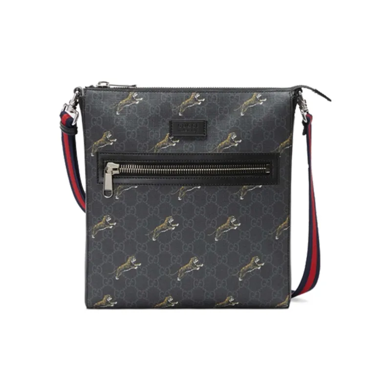 GUCCI Canvas With Leather Messenger Bag Shoulder Bag Crossbody Bag Men's Black Gray Color-0