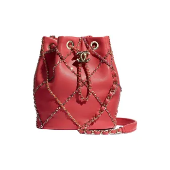 CHANEL Drawstring Lambskin & Metal Portable Crossbody Bag, Shoulder Bag Women's Red