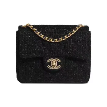 CHANEL Classic Flap CF Iridescent Twill Soft Woolen Shoulder Bag, Crossbody Bag, Handbag Mini Women's Black