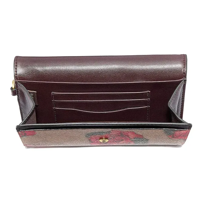 COACH Coated Canvas With Smooth Leather Clutch, Wallet, Wallet, Cell Phone Pouch Trumpets Women's Khaki & Black-1