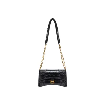 Balenciaga Women's Downtown Shoulder Bag Xs Crocodile Embossed Black