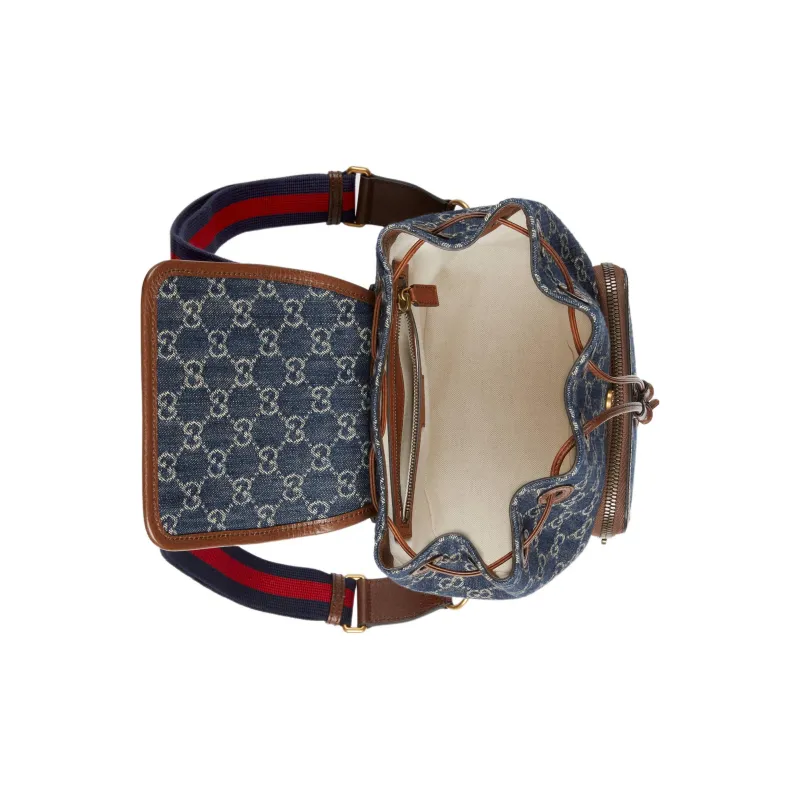 GUCCI Denim Backpack Regular Unisex Blue/Brown-4