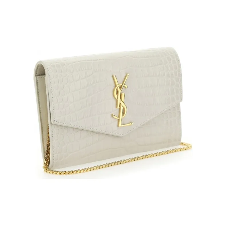 SAINT LAURENT Leather Envelope Bag Wallet Crossbody Bag Shoulder Bag Women's White-2