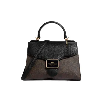COACH Pepper Coated Canvas With Leather Handbag Shoulder Bag Crossbody Bag Small Size Women's Brown/Black/Gold