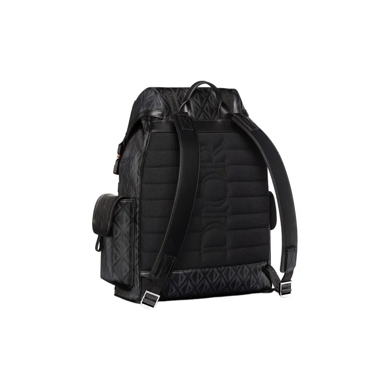 DIOR Smooth Cow Leather Cotton Canvas Backpack Tubas Men's Black-3