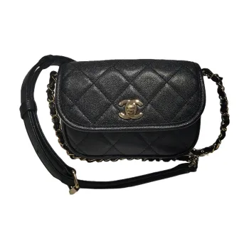 CHANEL Grain Embossed Calfskin Saddle Bag, Shoulder Bag, Crossbody Bag Women's Black
