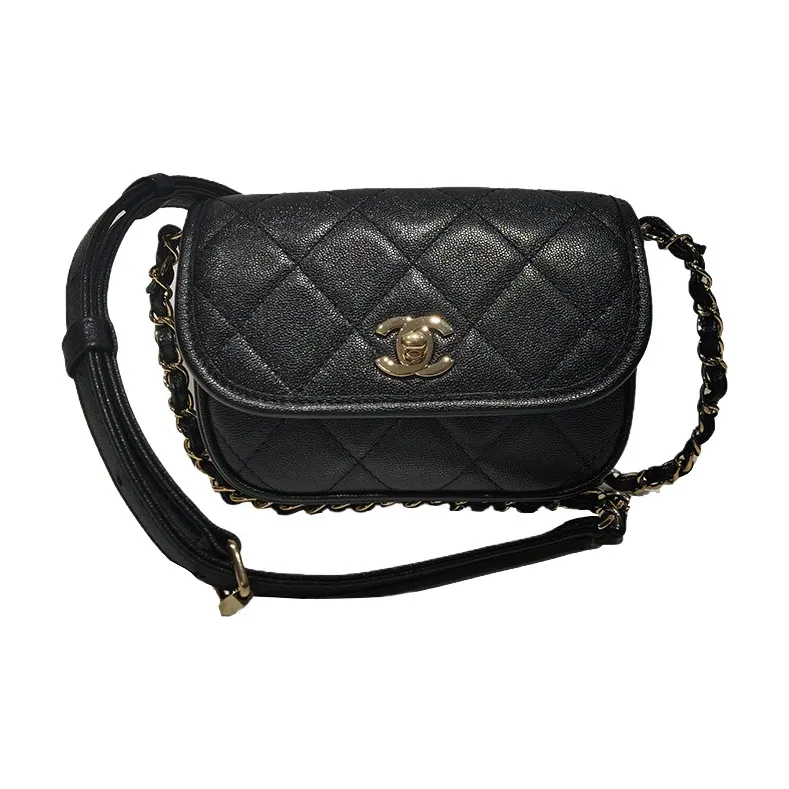 CHANEL Grain Embossed Calfskin Saddle Bag, Shoulder Bag, Crossbody Bag Women's Black-0