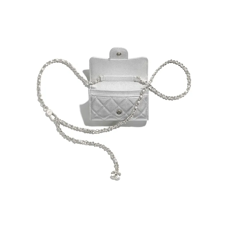 CHANEL Sheepskin And Metal Chain Bag Waist Chain Fanny Pack Trumpets Women's Silver-3