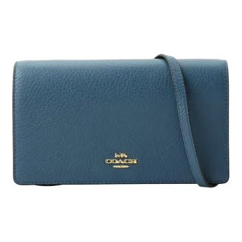 COACH Foldover Leather Crossbody Bag Trumpets Women's Peacock Blue