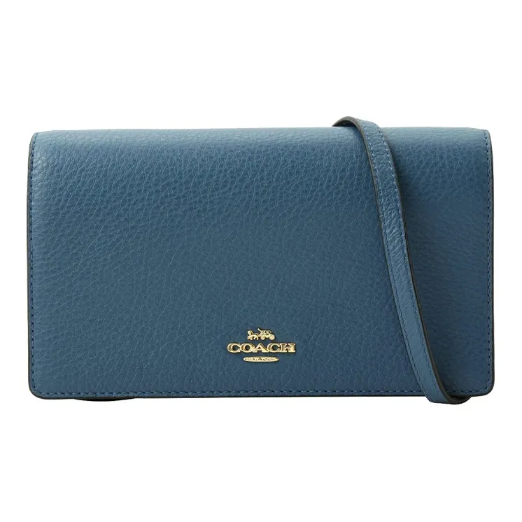 COACH Foldover Leather Crossbody Bag Trumpets Women's Peacock Blue-0