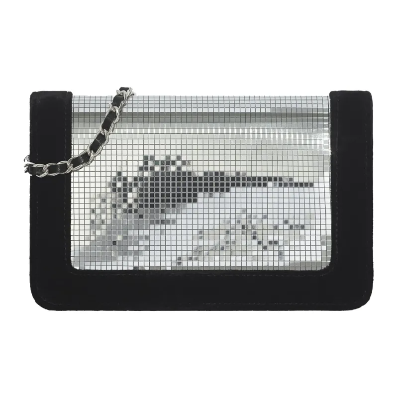 CHANEL Velour Fiber & Metal Accessory Shoulder Bag Women's Black & Silver-1