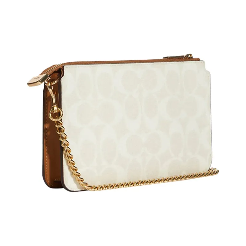COACH Canvas With Smooth Leather Combo Bag Small Card Holder 2 in 1 Crossbody Bag Small Size Women's Brown White Khaki-1