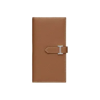HERMES Bearn Epsom Calfskin Wallet Women's Khaki/Gold Brown