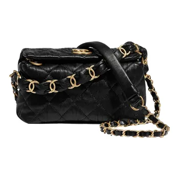 CHANEL Gabrielle Wrinkle Lambskin Hobo Bag One Shoulder Portable Backpack Crossbody Bag Small Size Women's Black