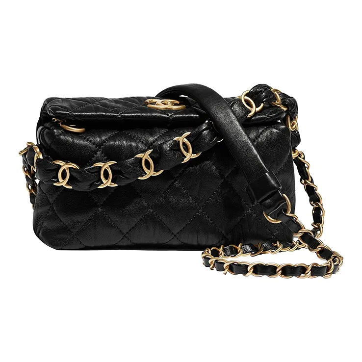 CHANEL Gabrielle Wrinkle Lambskin Backpack, One Shoulder Bag, Handbag, Crossbody Bag Trumpets Women's Black-0