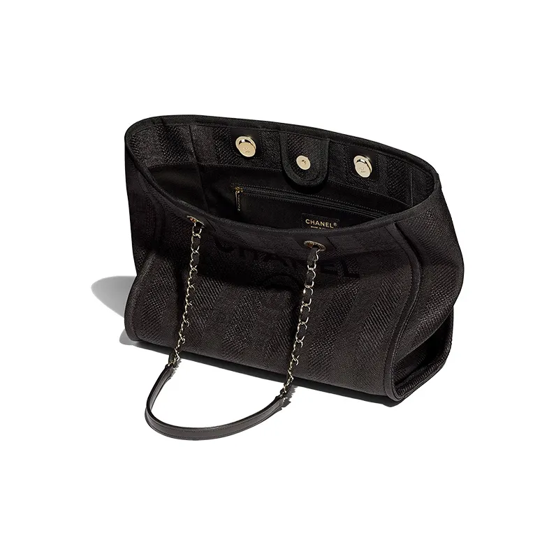CHANEL Fabric Tote Shopping Bag Handbag Women's Black-3