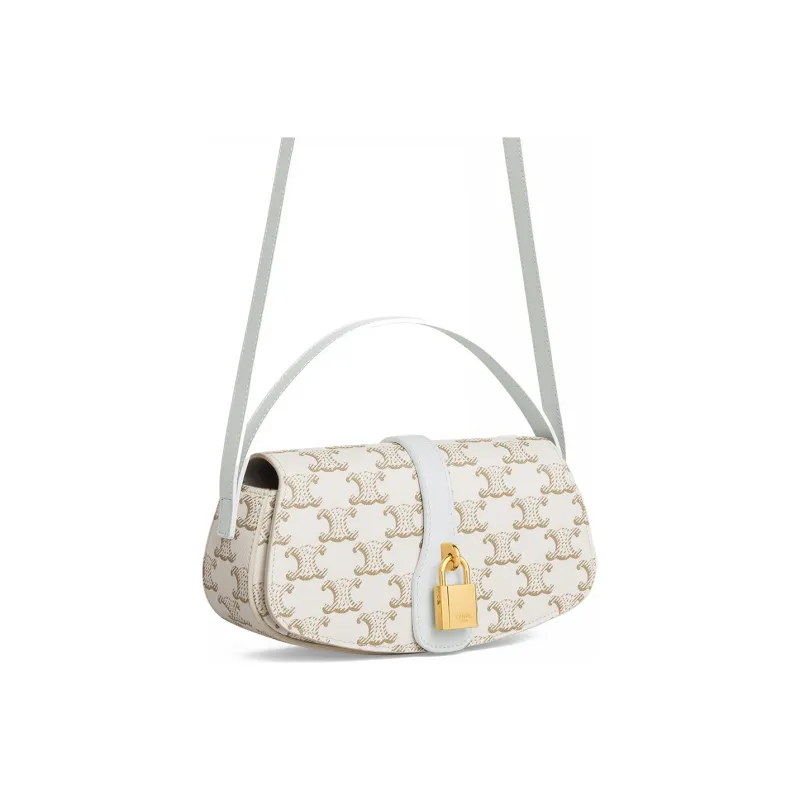 CELINE Triomphe Cow Leather Baguette Bag, Shoulder Bag, Handbag Women's Candy/White-2