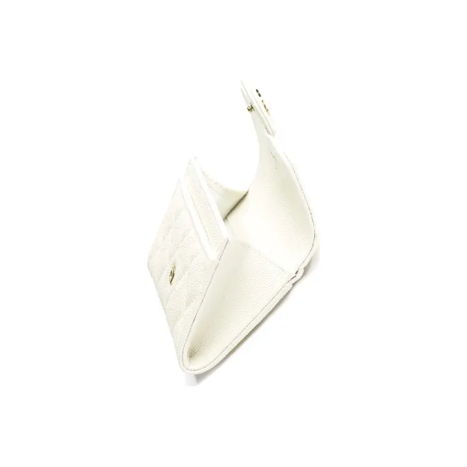 CHANEL Classic Flap CF Grain Embossed Calfskin Flap Bag Wallet Women's White-1