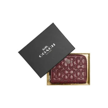 COACH Boxed Leather Wallet Card Holder Wrist Bag Gift Box Set Women's Burgundy