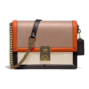 COACH Hutton Leather Small Square Bag Shoulder Bag Crossbody Bag Women's Orange Brown Beige Multicolor