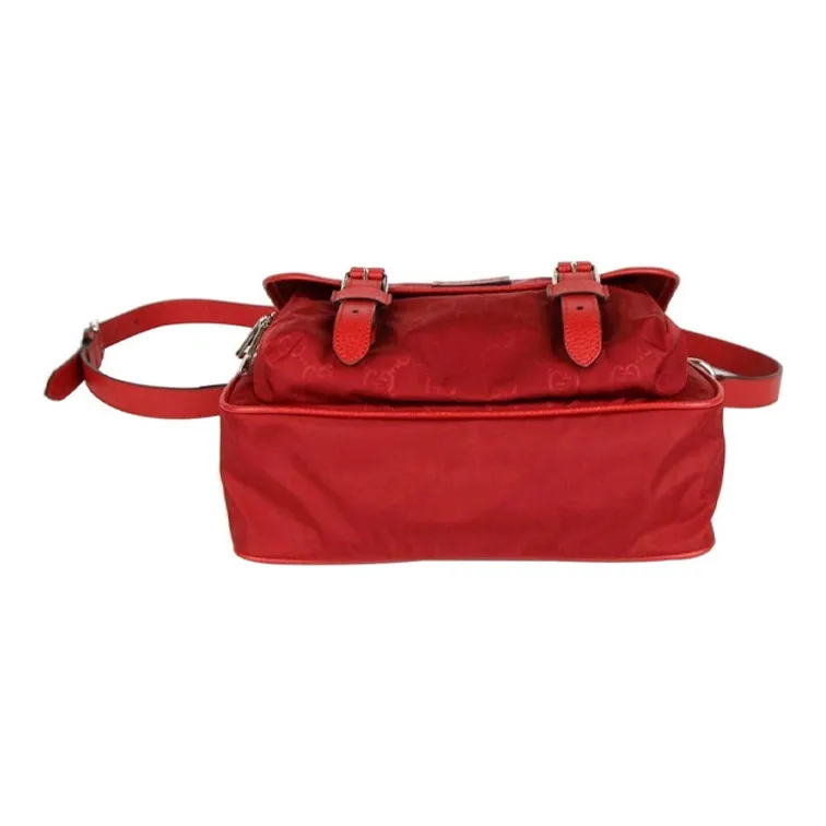 GUCCI Leather Detail Messenger Bag Shoulder Bag Crossbody Bag Men's Red-4